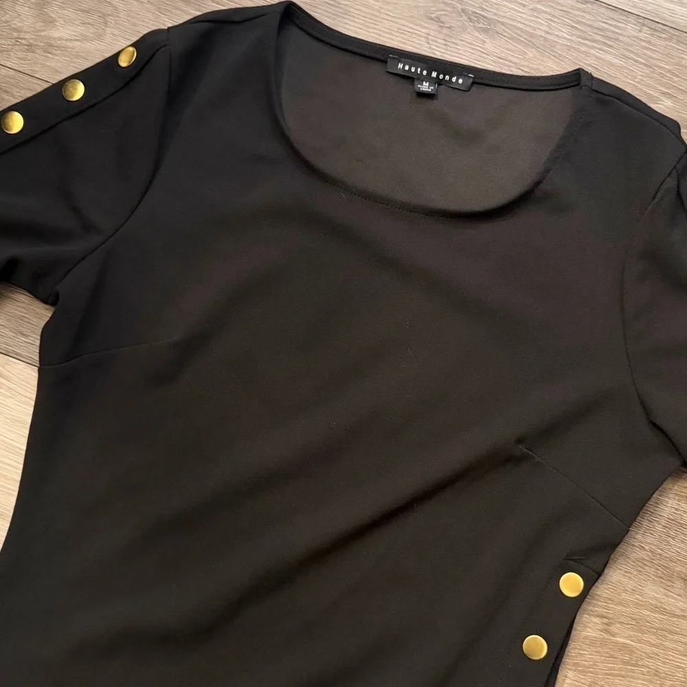 Haute Monde Black Mini Dress with Gold Accents - Picture 4 of 5